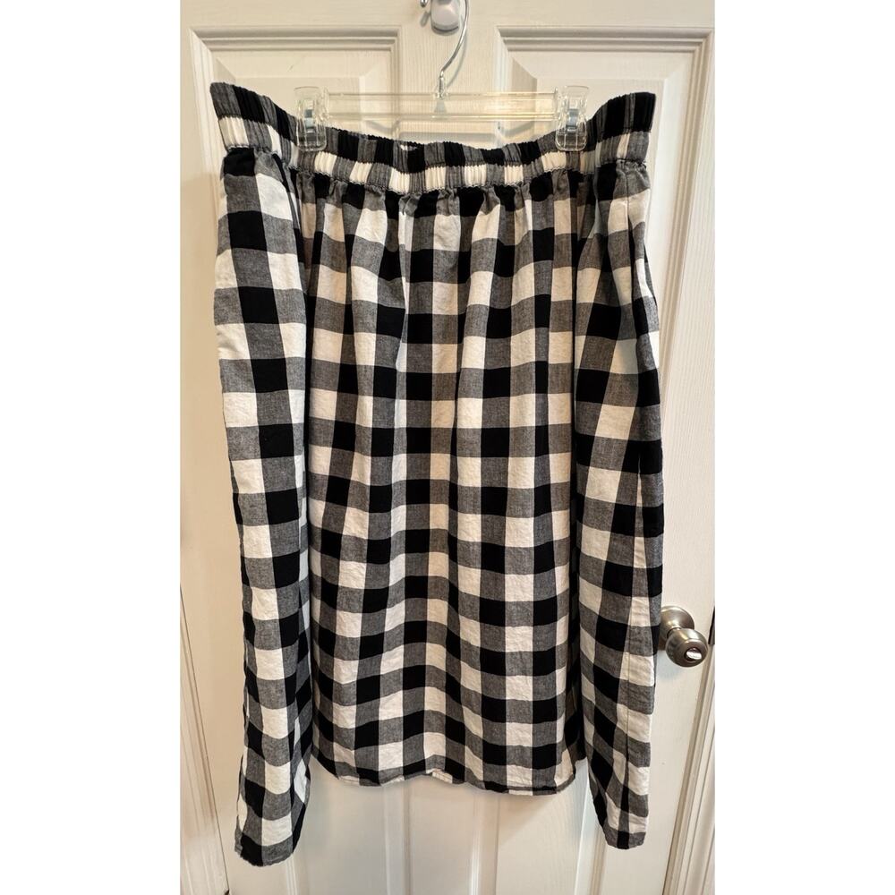 Joan Rivers Xl Black White Plaid Pull On Skirt Elastic Waist 100% Cotton Pockets - Picture 2 of 9